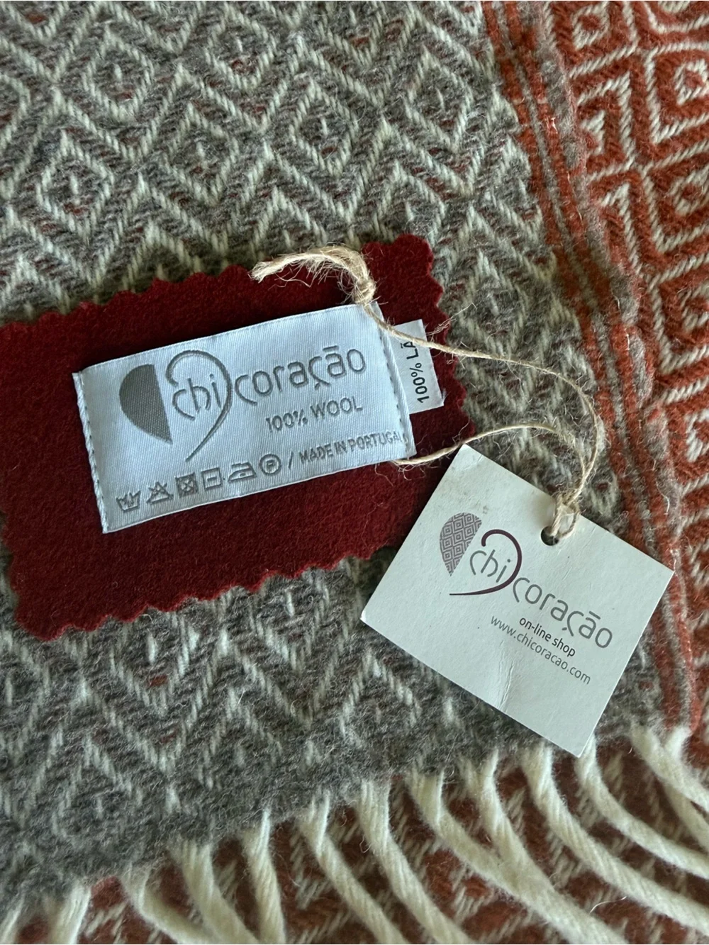 NWT Chi Coracao Wool Throw Blanket Terracotta Diamond Geometric 65x52 Boho